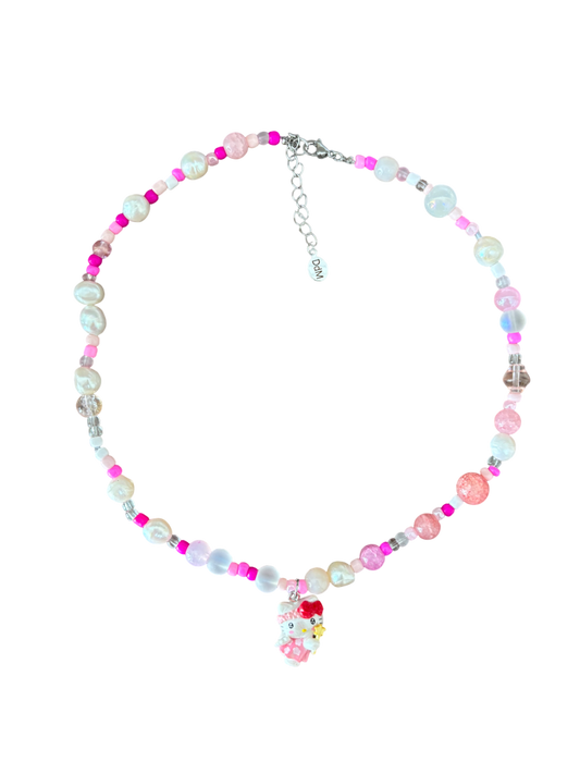 Collana con perline in vetro e ciondolo Kitty