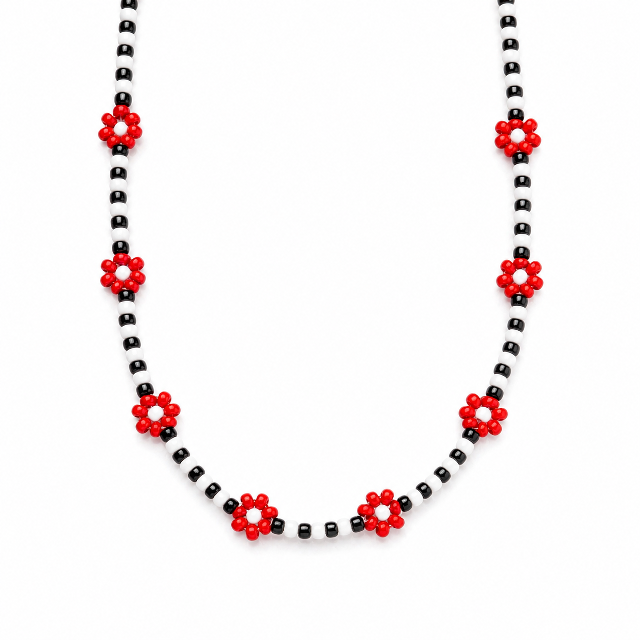 Collana con perline in vetro e margherite