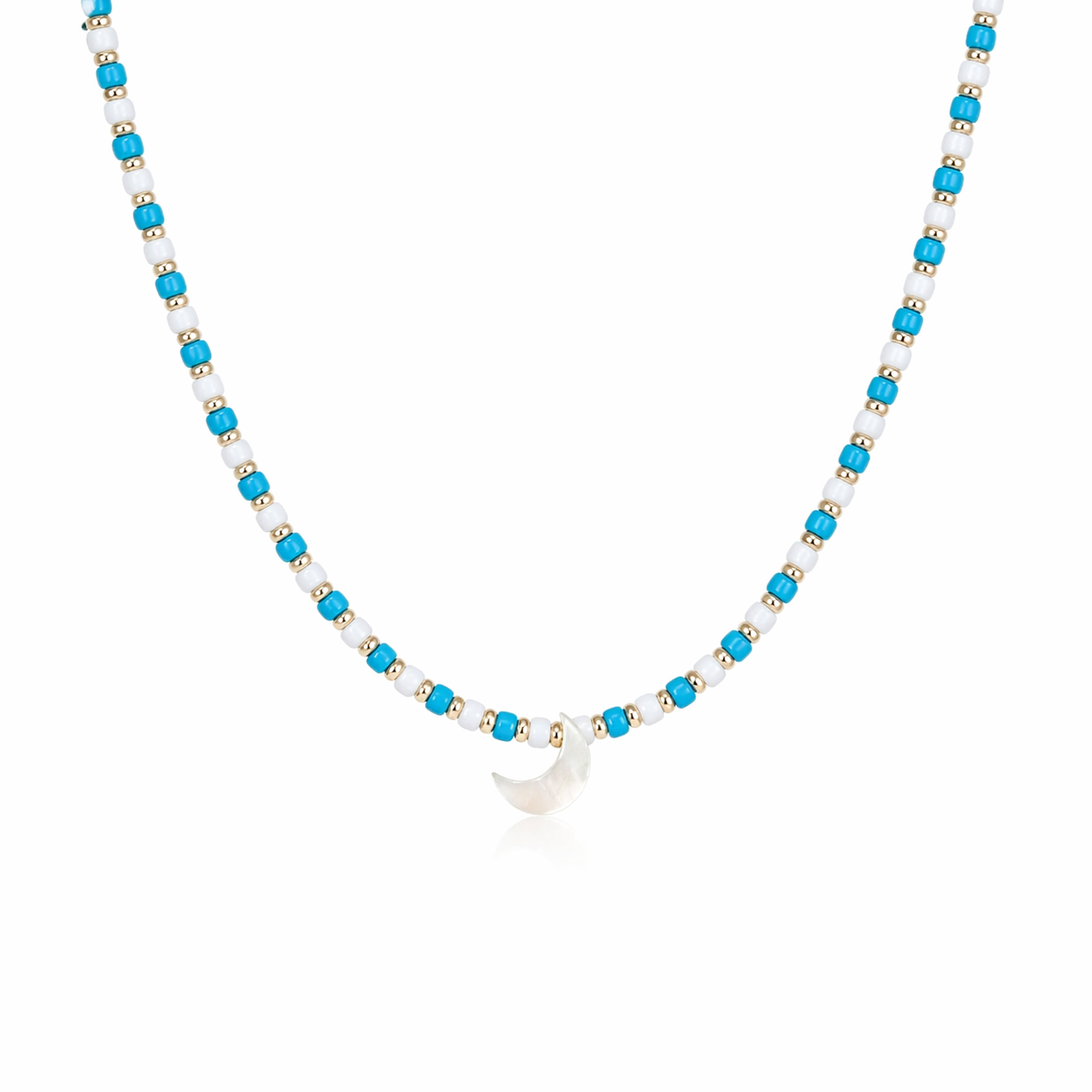 Collana con perline in vetro e luna in madreperla