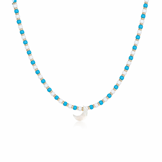Collana con perline in vetro e luna in madreperla