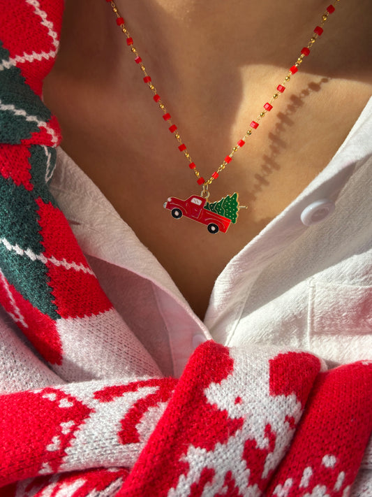 Collana in acciaio con macchina di Natale