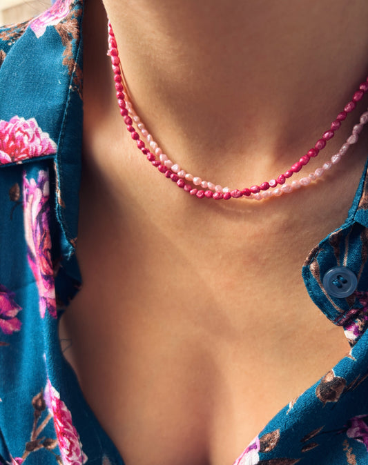 Collana con perle di fiume modello riso rosa e fucsia - mini - irregolari