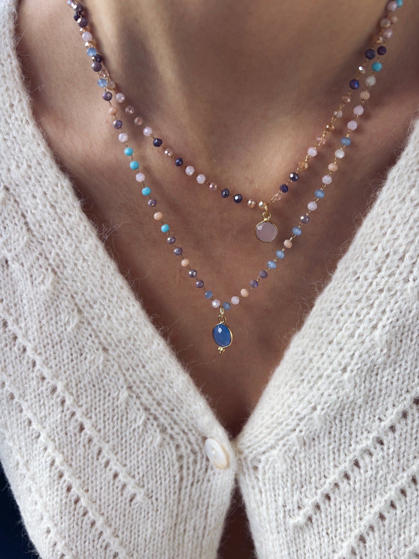 Collane rosario in acciaio con pietre dure