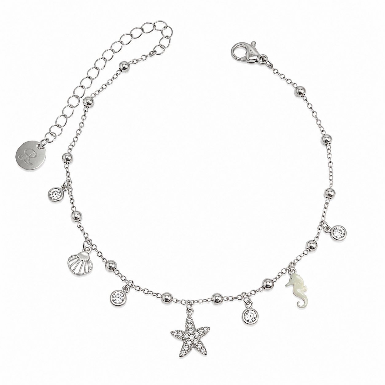 Cavigliera in acciaio silver con charm con zirconi