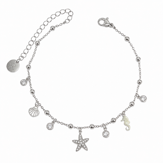 Cavigliera in acciaio silver con charm con zirconi