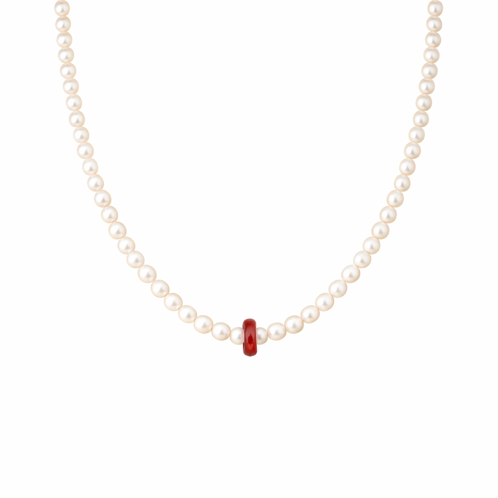 Collana con perle di fiume e corallo