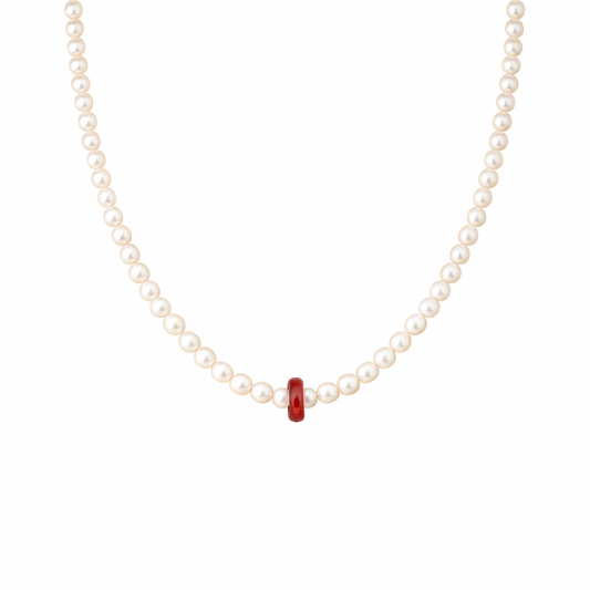 Collana con perle di fiume e corallo