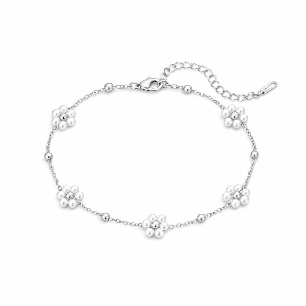 Bracciale in acciaio con margherite con perline