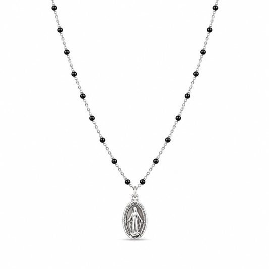 Collana rosario in acciaio con Madonnina