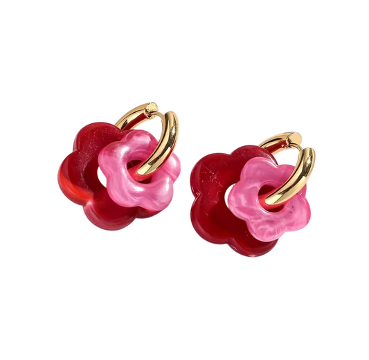 Orecchini in acciaio e fiori in resina - rosso