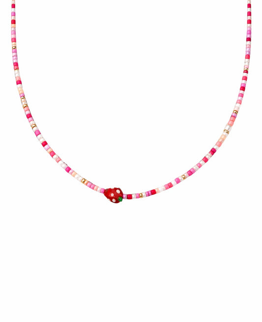 Collana con perline in vetro e fragola centrale