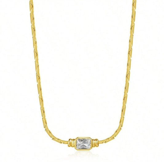 Collana snake in acciaio con strass centrale