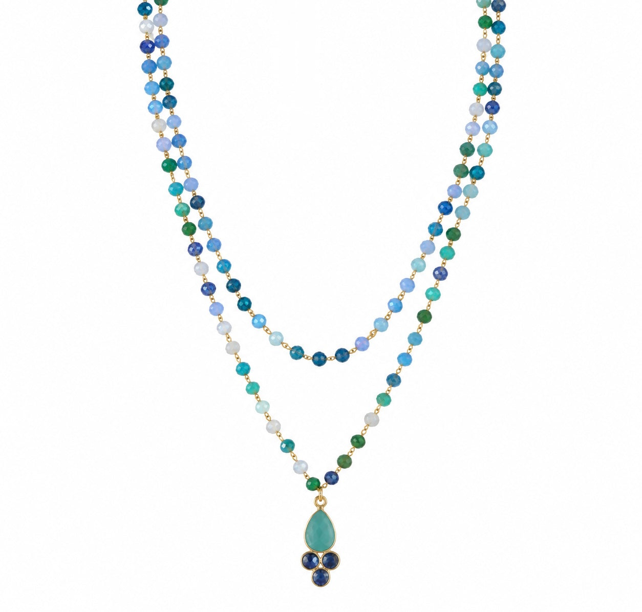Collana rosario a doppio filo amazzonite e lapis