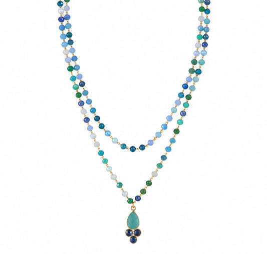 Collana rosario a doppio filo amazzonite e lapis