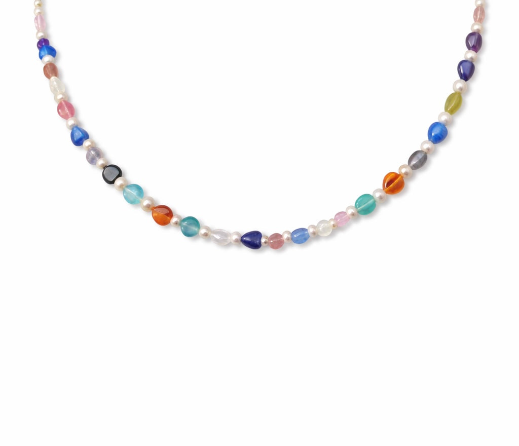 Collana cuori multicolor in occhio di tigre