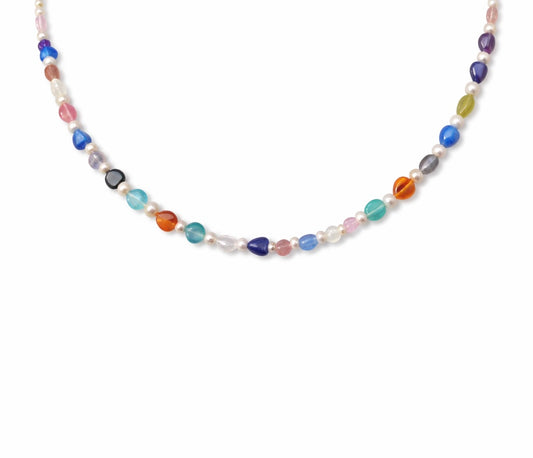 Collana cuori multicolor in occhio di tigre
