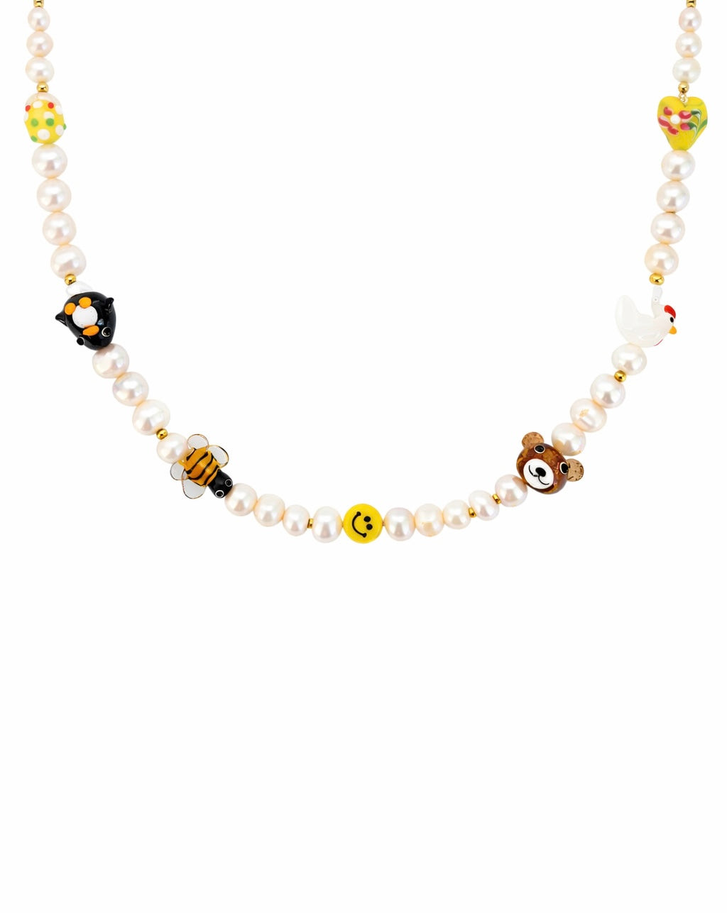 Collana con perle naturali e elementi in vetro