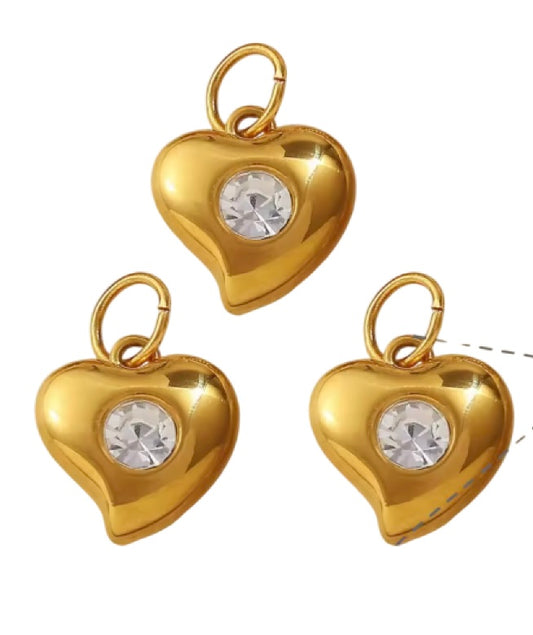 Charm cuore in acciaio con zircone