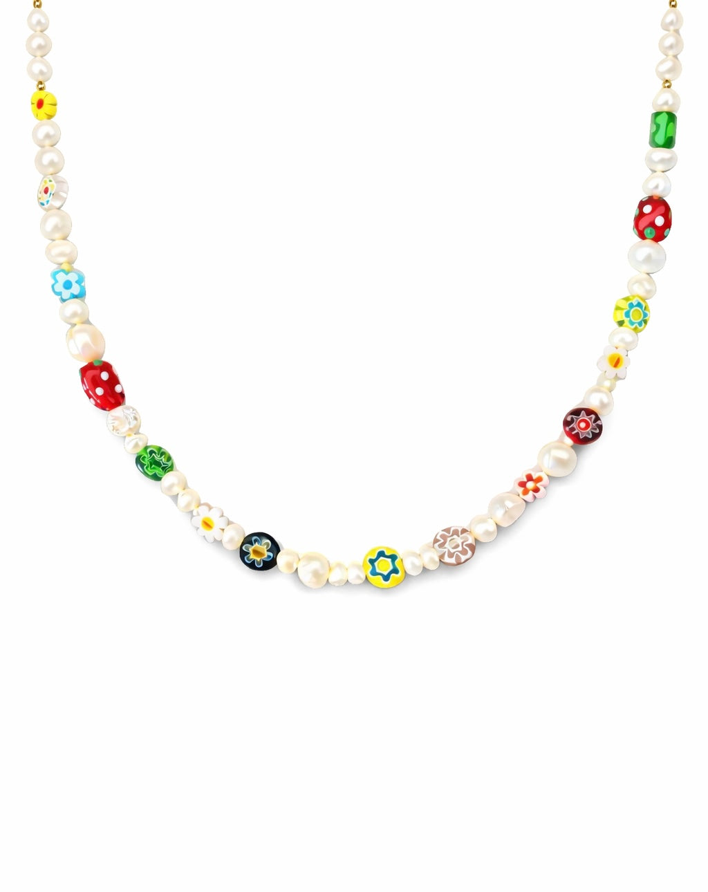 Collana con perle, fragole in vetro e pietre di Murano