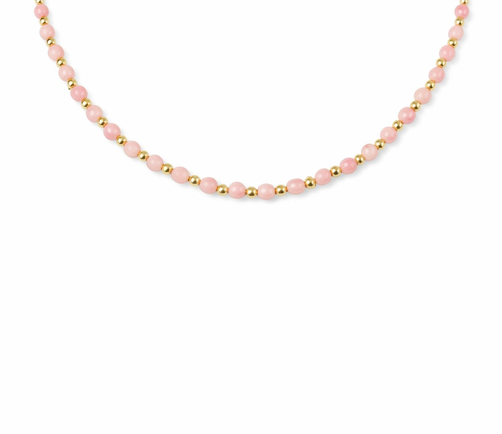 Collana in corallo rosa e perline dorate