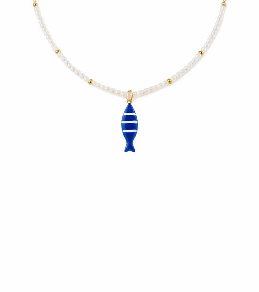 Collana con perline in vetro e pesce smaltato