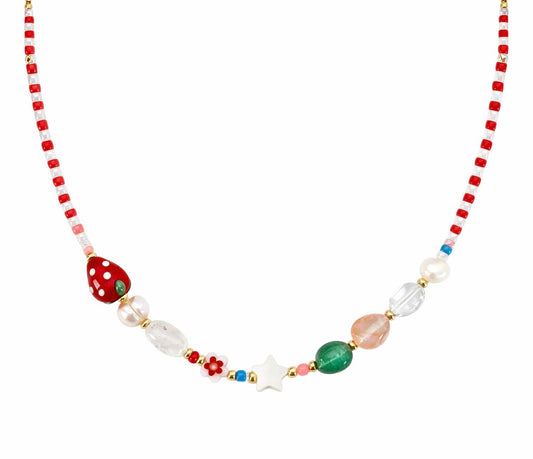 Collana con perline in vetro e fragola in vetro