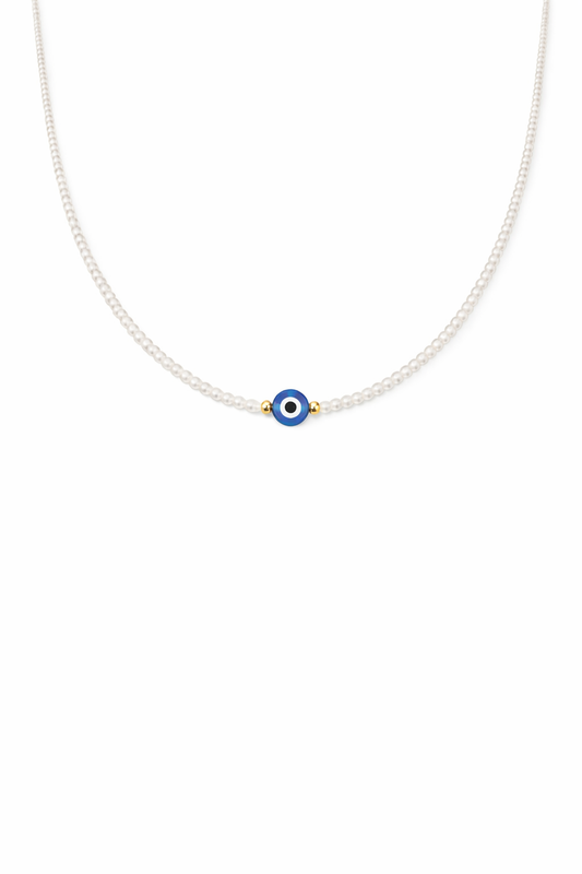 Collana con perline in vetro e occhio greco in resina