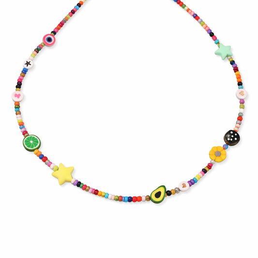 Collana con perline in vetro multicolor e perline in pasta polimerica