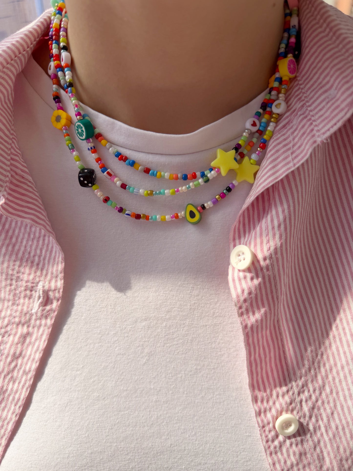 Collana con perline in vetro multicolor e perline in pasta polimerica