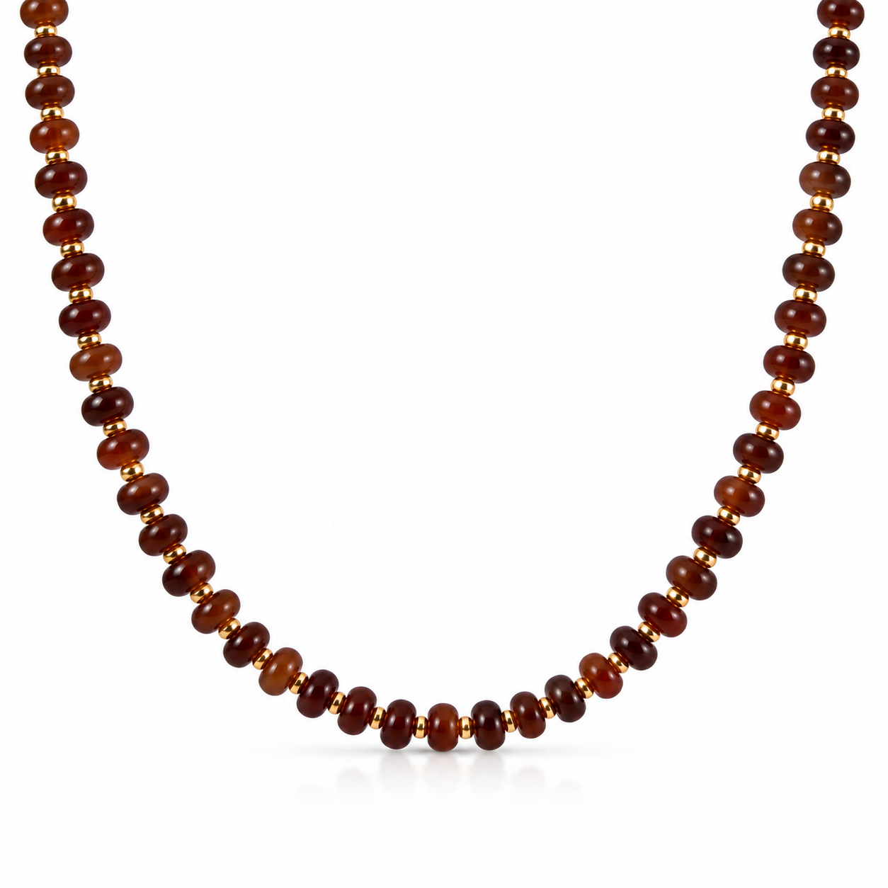 Collana con rondelle in occhio di tigre e perline in acciaio dorato