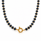 Collana con rondelle in lapis e perline in acciaio dorato