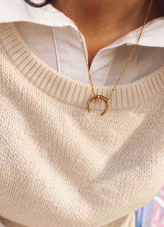 Collana mezzaluna in acciaio dorato