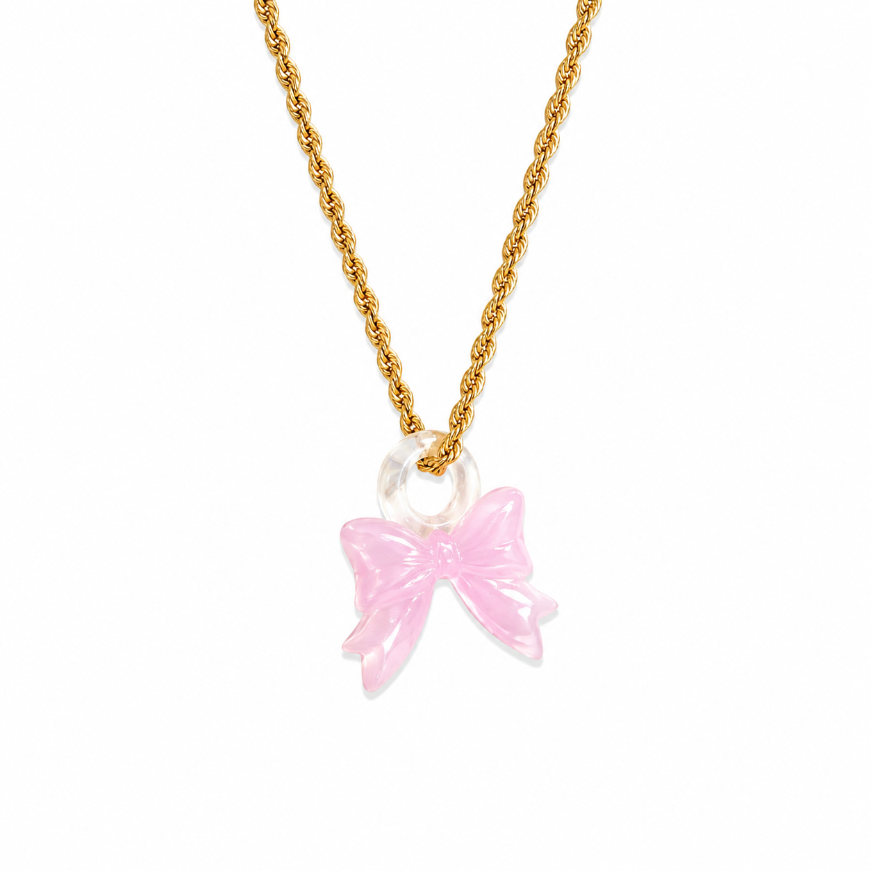 Collana con catena in acciaio e fiocco in vetro