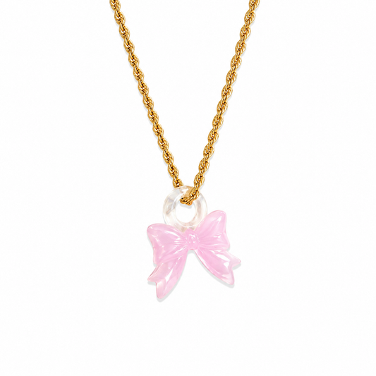 Collana con catena in acciaio e fiocco in vetro