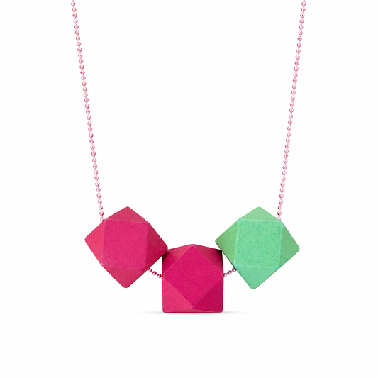 Collana lunga con pietre in legno colorato