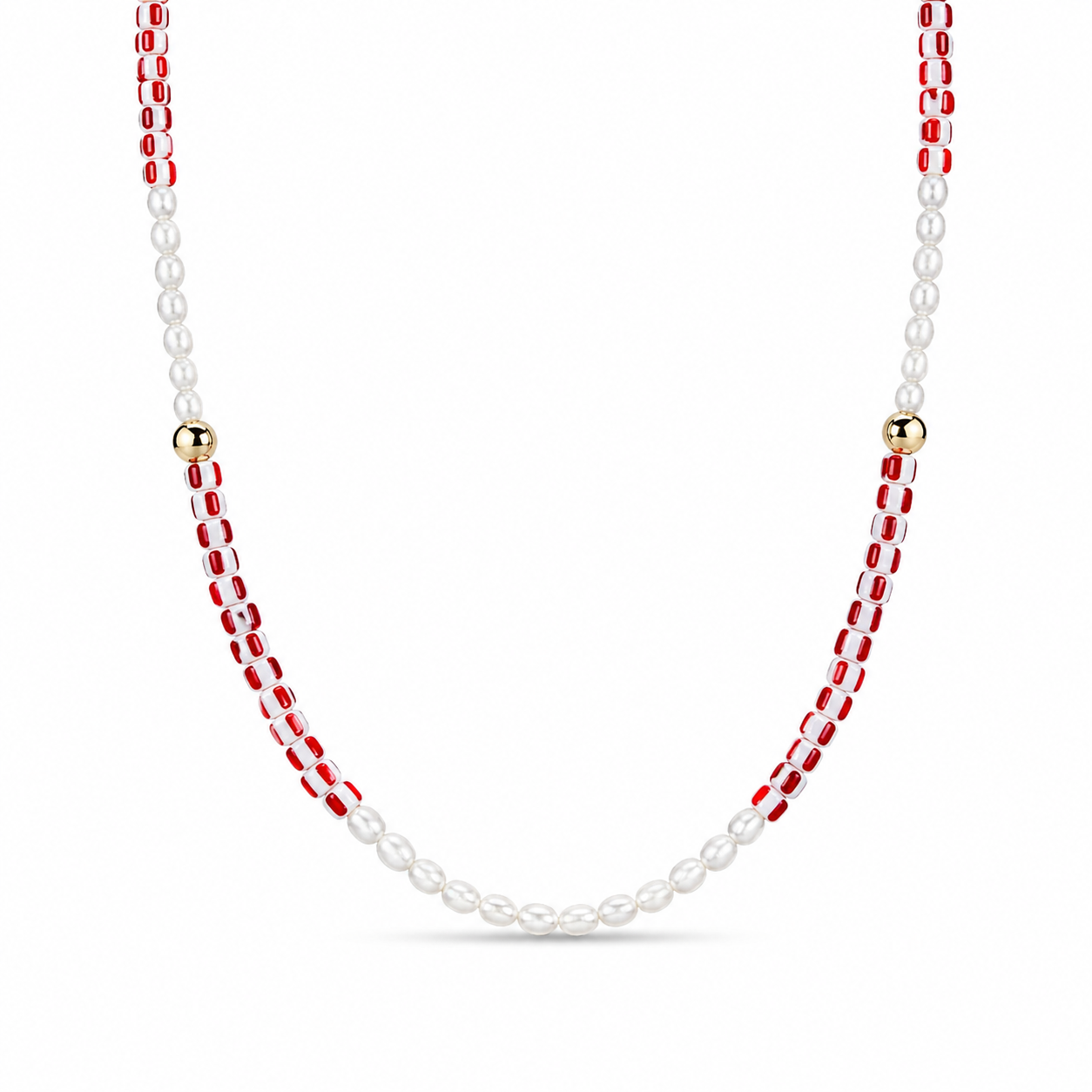 Collana con perline in vetro a righe e perle di fiume