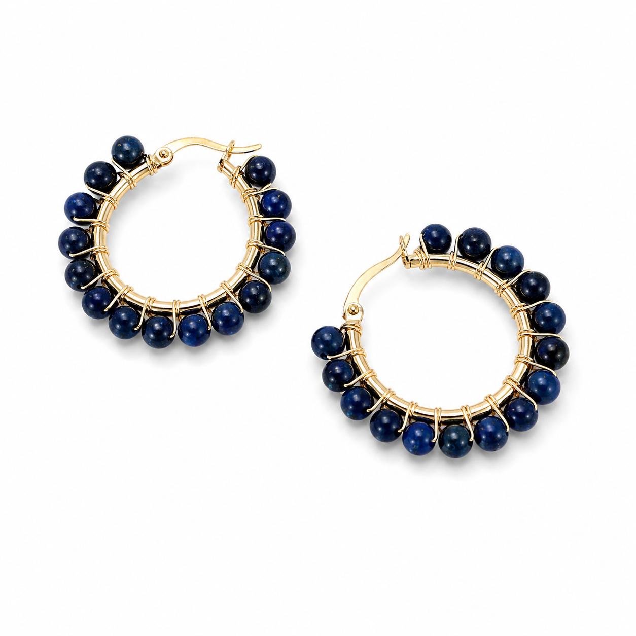 Orecchini cerchi con pietre di lapis - misura media
