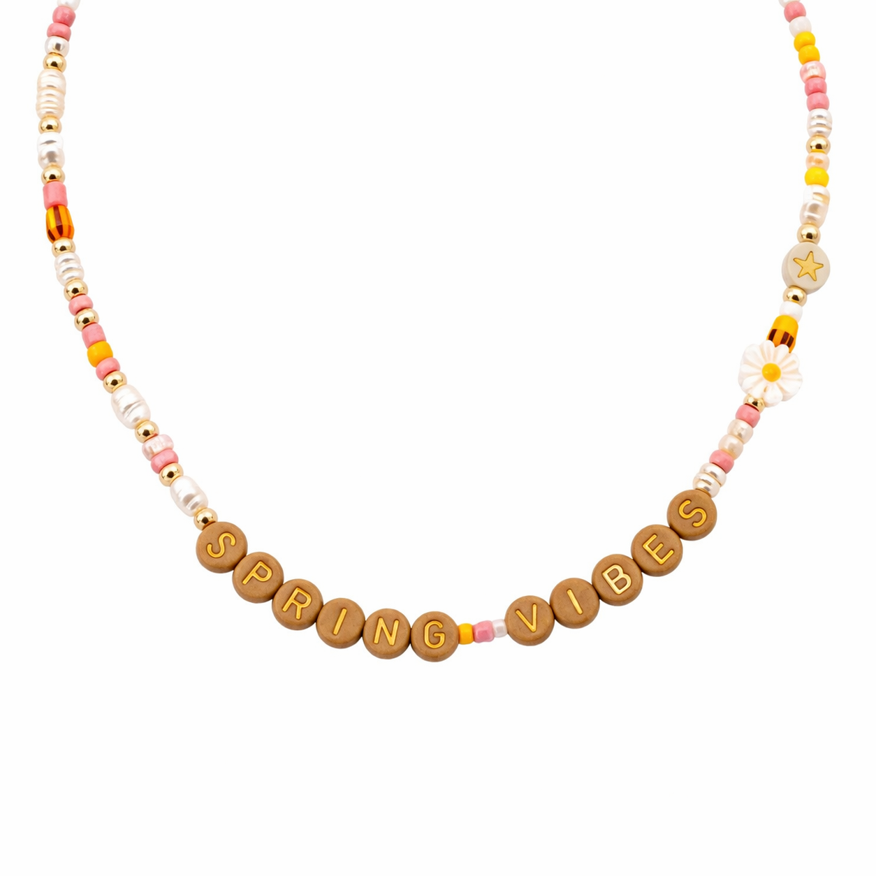 Collana con perline in vetro e letterine - beige