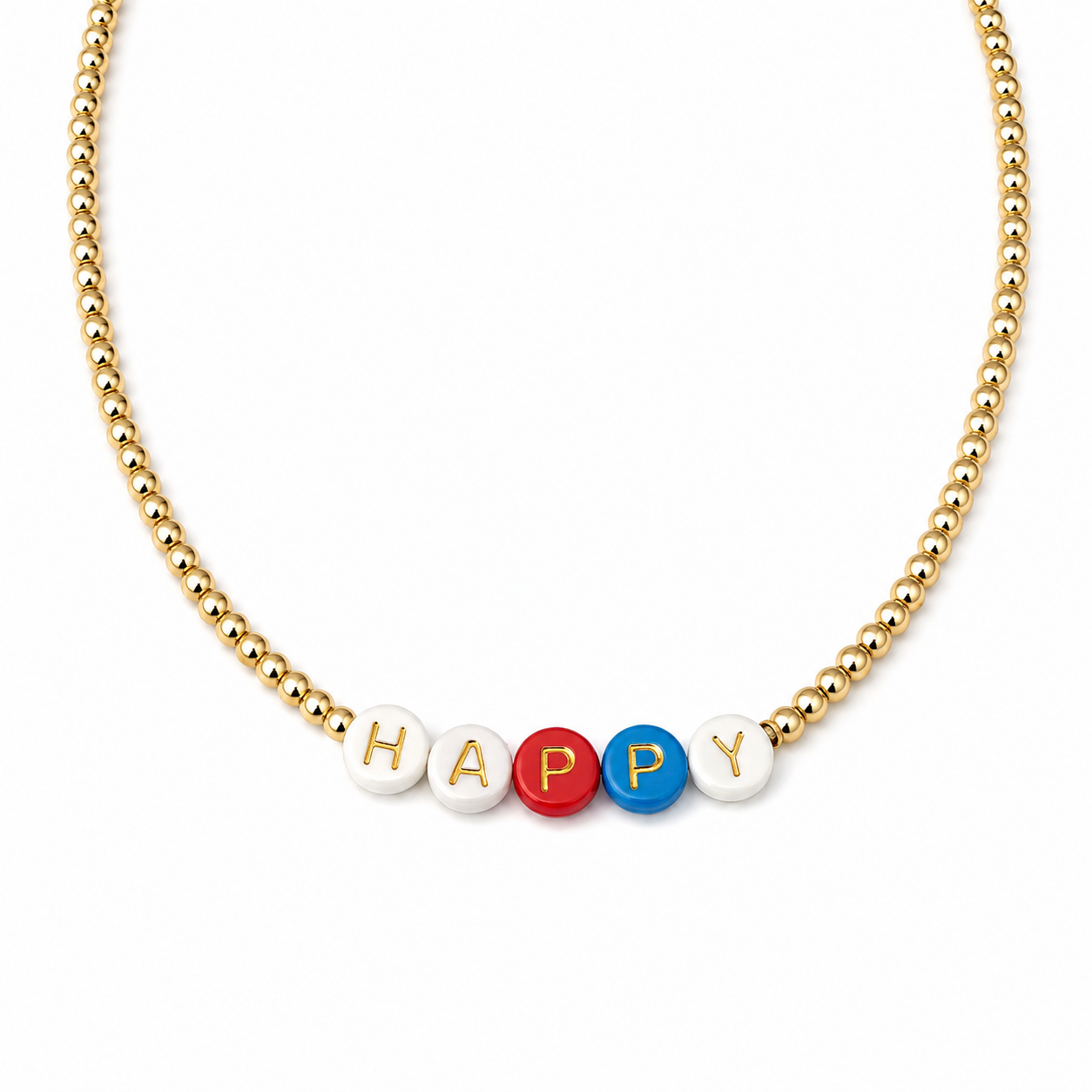 Collana con perline in vetro e letterine - oro