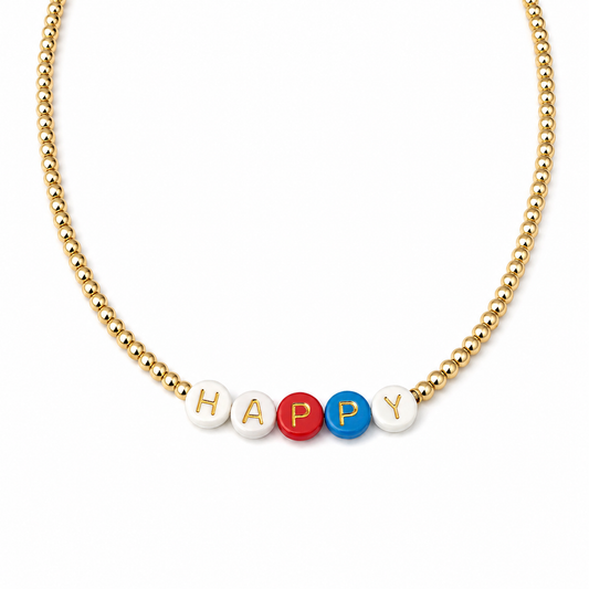 Collana con perline in vetro e letterine - oro
