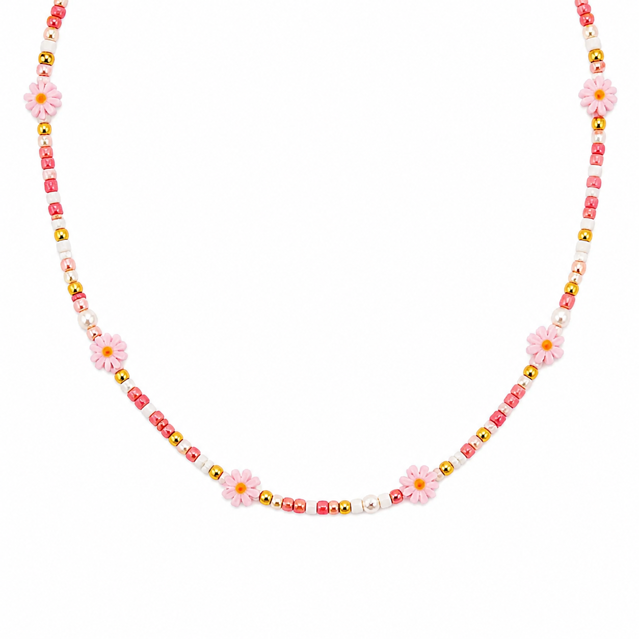 Collana con perline in vetro e margherite in madreperla