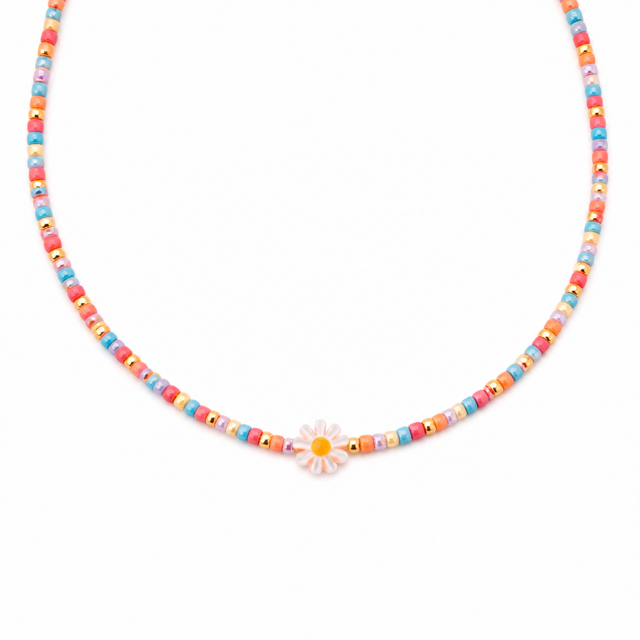 Collana con perline in vetro e margherita in madreperla