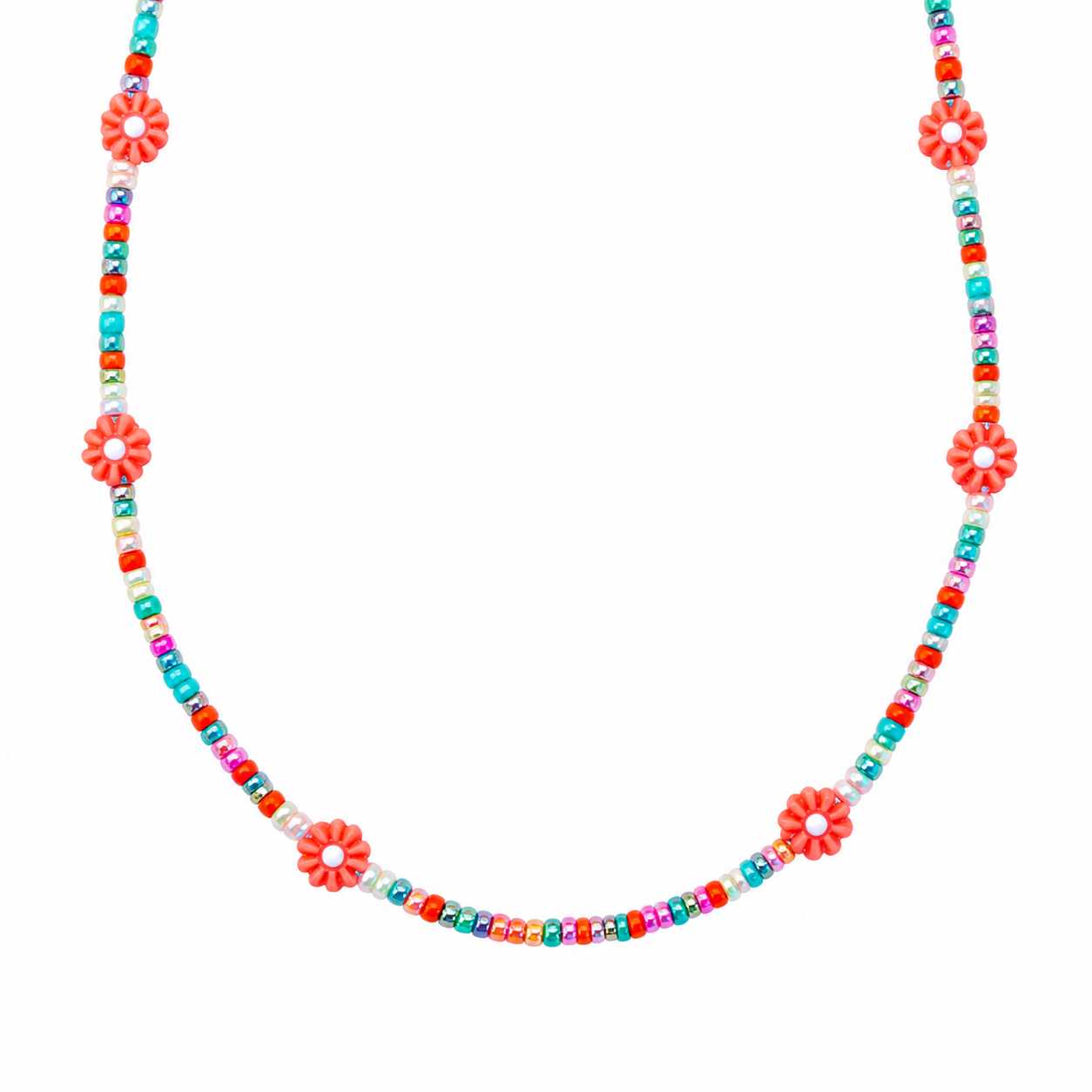 Collana con perline in vetro e margherite in madreperla