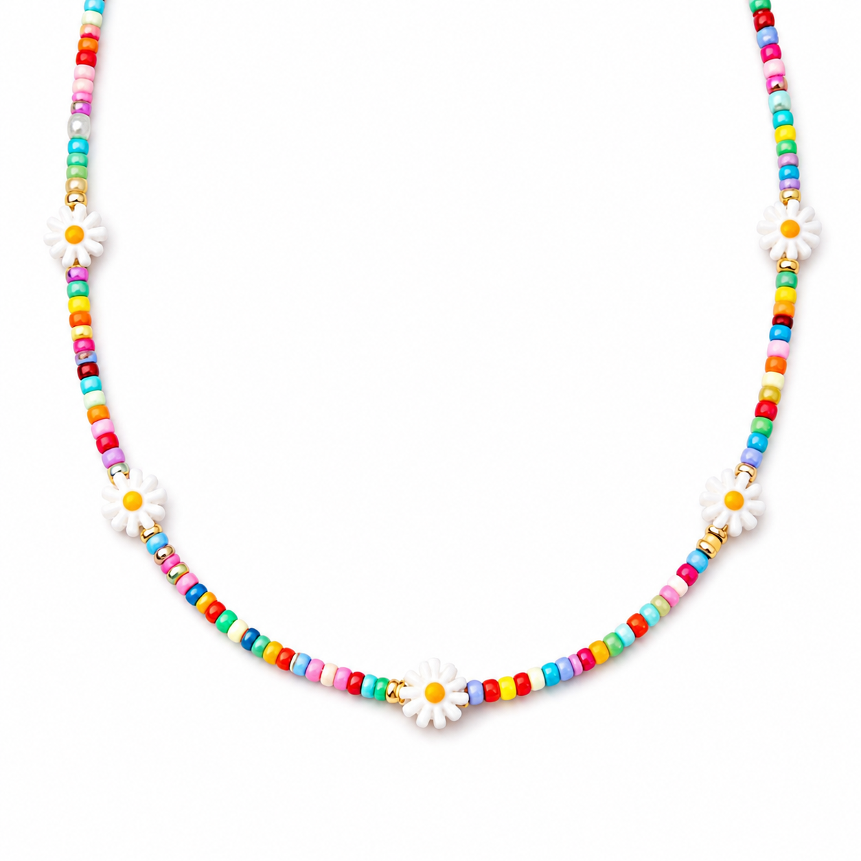 Collana con perline in vetro e margherite in madreperla
