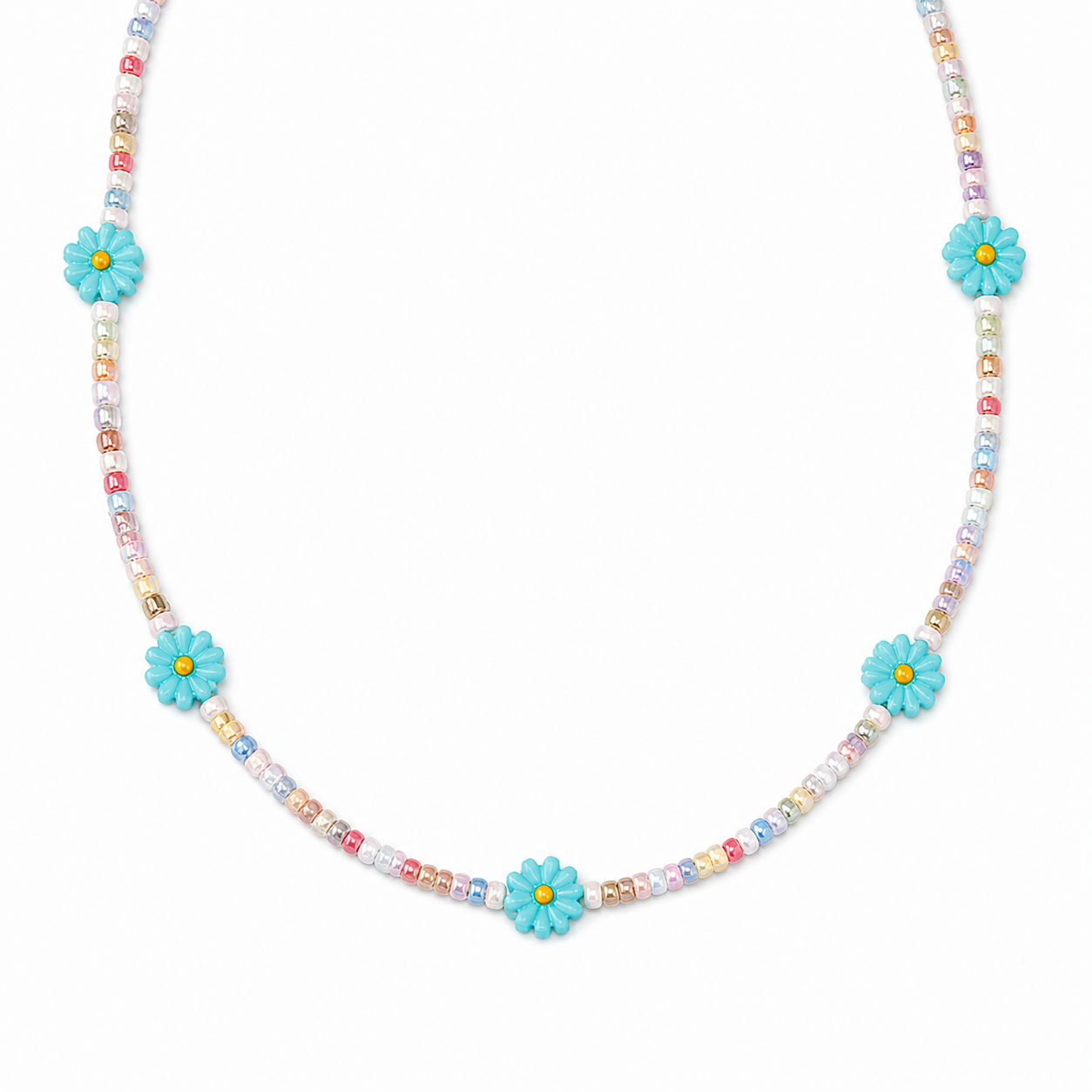 Collana con perline in vetro e margherite in madreperla