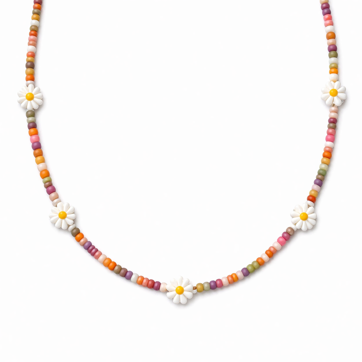 Collana con perline in vetro e margherite in madreperla