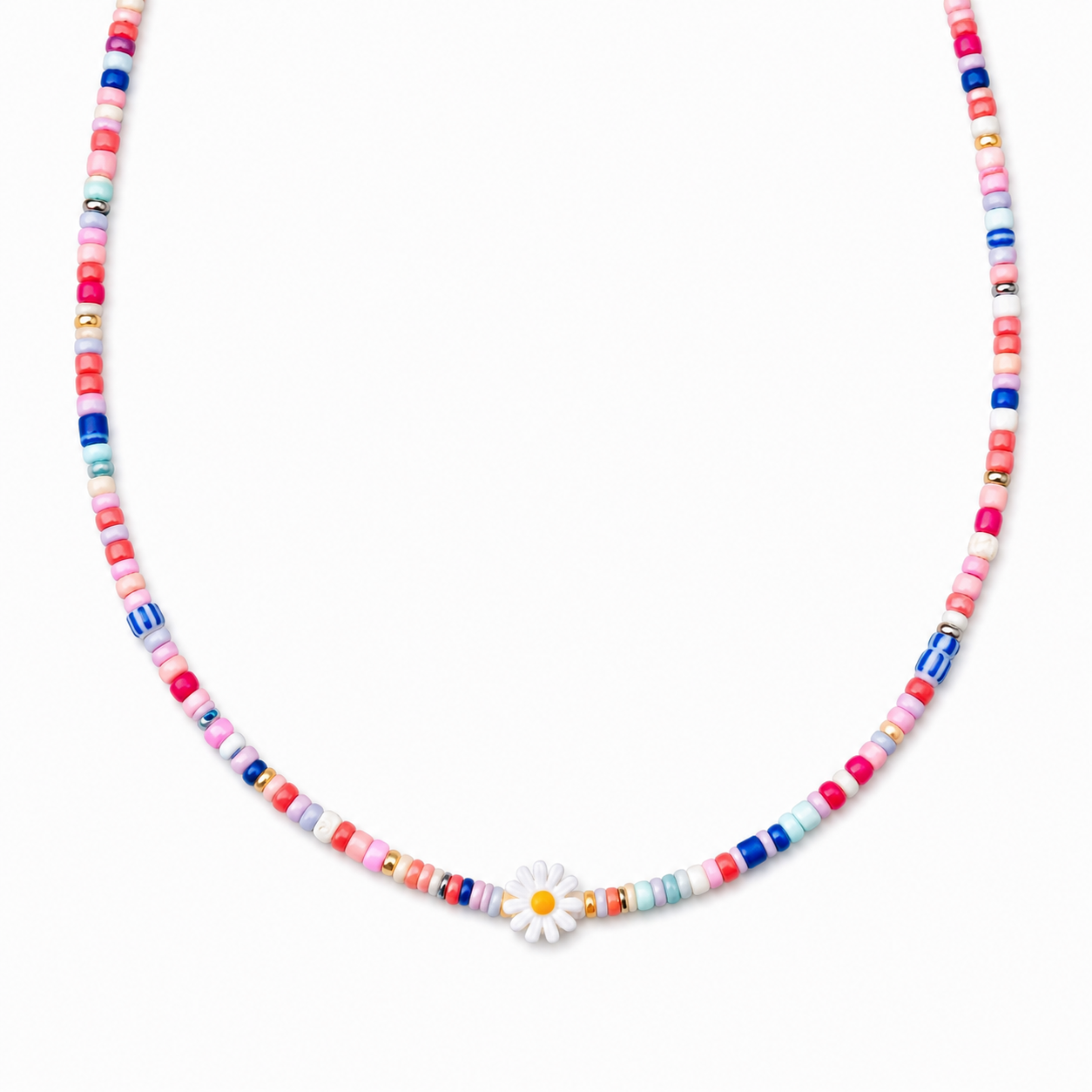 Collana con perline in vetro e margherita in madreperla
