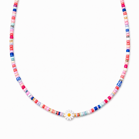 Collana con perline in vetro e margherita in madreperla