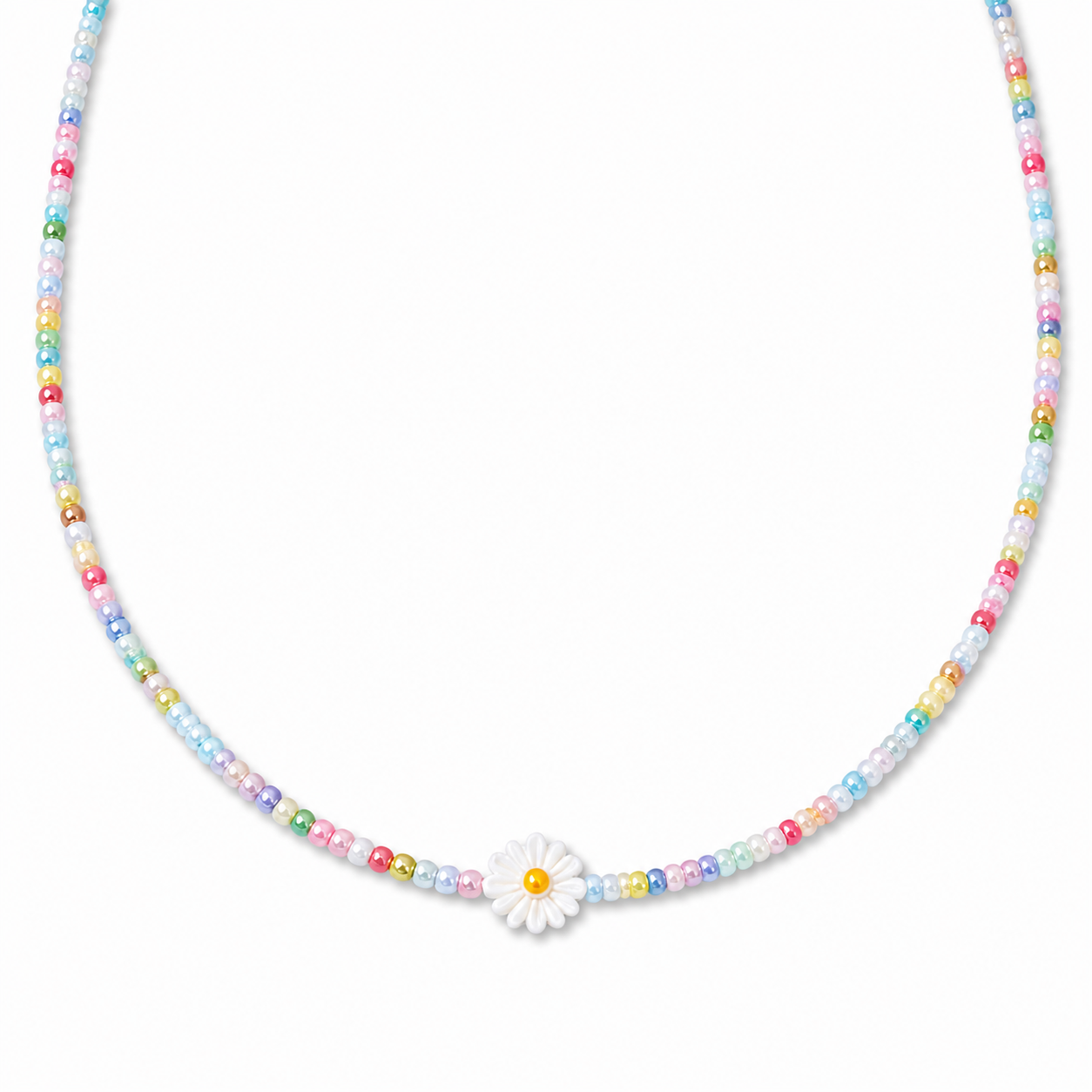 Collana con perline in vetro e margherita in madreperla