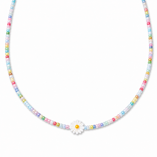 Collana con perline in vetro e margherita in madreperla